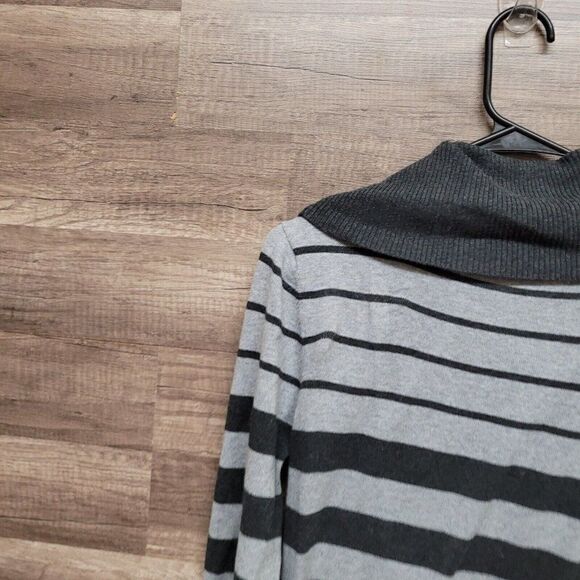 Pink Rose Sweater Mini Dress Black Tunic Gray Striped Cowl Neck Womens Large - Picture 9 of 11